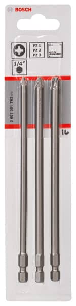 BOSCH Schrauberbit-Set Extra-Hart, 3-teilig, PZ1, PZ2, PZ3, 152 mm