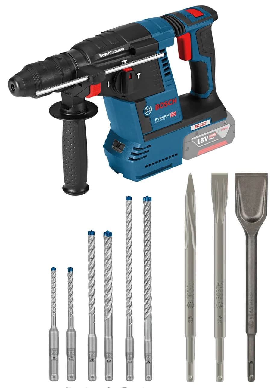 BOSCH Akku-Bohrhammer GBH 18V-26 Professional + EXPERT SDS plus-7X Hammerbohrer-/Meißel-Set
