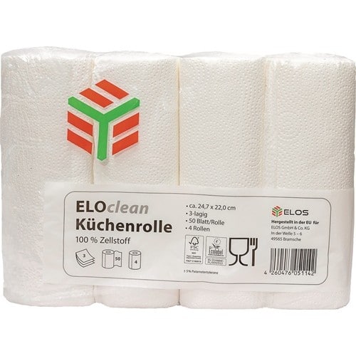 ELOS Küchenrolle ELOclean Plus L.ca.11 mxB.ca.220mm hochweiß 3-lagig 4 Rl./PAK ELOS