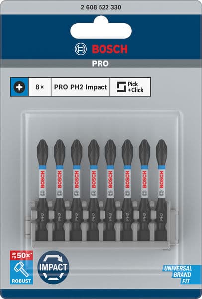 BOSCH Schrauberbit-Set Impact Control, 8-teilig, PH2, 50 mm