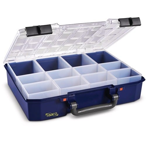RAACO Sortimentskasten CarryLite 80 4x8-12 B337xT278xH80mm 12 Fächer blau RAACO