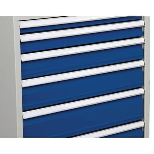 BEDRUNKA+HIRTH Schubladenschrank H1019xB705xT736mm lichtgrau/signalblau 7 Schubl.Voll.Bedrunka
