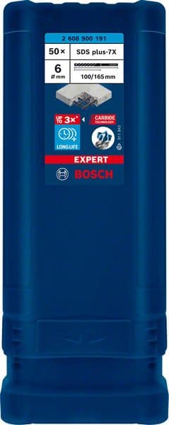BOSCH EXPERT SDS plus-7X Hammerbohrer, 6 x 100 x 165 mm, 50-tlg.. Für Bohrhämmer