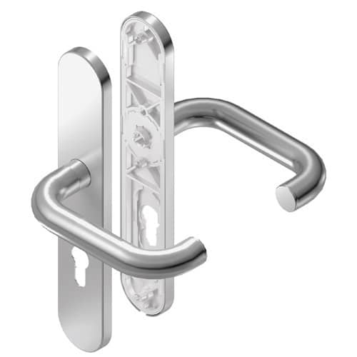 BKS FH Drückergarnitur RONDO H1.0 mit Langschild B-72020, oval, Edelstahl