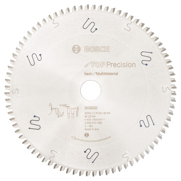 BOSCH Kreissägeblatt Top Precision Best for Multi Material, 254 x 30 x 2,3 mm, 80