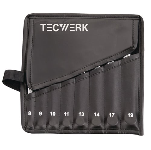 TECWERK Ringmaulschlüsselsatz 8-tlg.SW 8-19mm Form A CV-Stahl in Rolltasche TECWERK