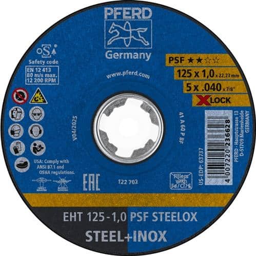 PFERD TOOLS Trennscheibe X-LOCK PSF STEELOX D125x1mm ger.INOX Bohr.22,23mm PFERD