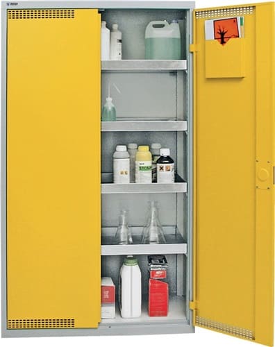 STUMPF Umweltschrank H1800xB1000xT500mm lichtgrau/signalgelb m.Belüftung 4 Wannen,22l