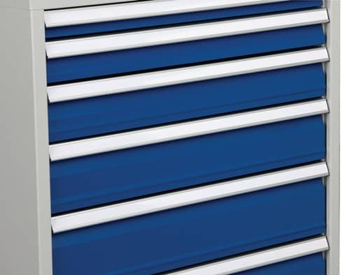 BEDRUNKA+HIRTH Schubladenschrank H819xB705xT736mm lichtgrau/signalblau 5 Schubl.Voll.Bedrunka