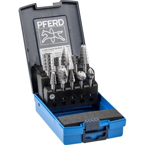 PFERD TOOLS Frässtifteset 82 Schaft-D.6mm 10-tlg.HSS 3 bruchfeste Ku.-Box PFERD