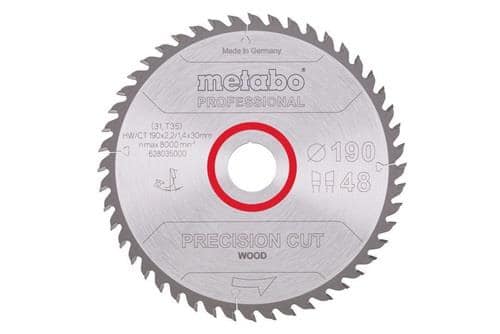 METABO Kreissägeblatt precision cut wood professional D190xB2,2xBohrung30mm 48Z. WZ