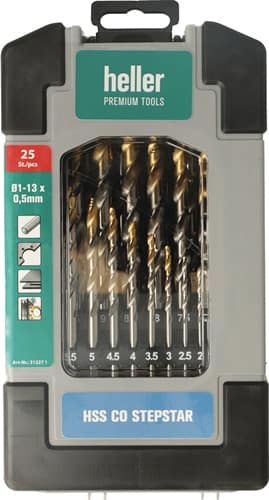 HELLER Metallbohrer-Set DIN 338 Stepstar D.1-13 HSS-Co TiN 25-tlg.Heavy-Duty Box HELLER