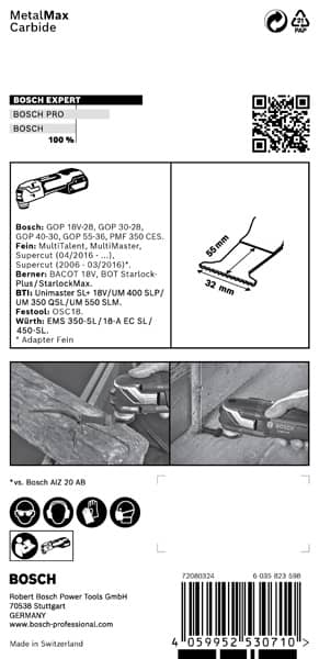BOSCH EXPERT MetalMax PAIZ 32 AIT Blatt für Multifunktionswerkzeuge, 50 x 32 mm. Für oszillierende Multifunktionswerkzeuge
