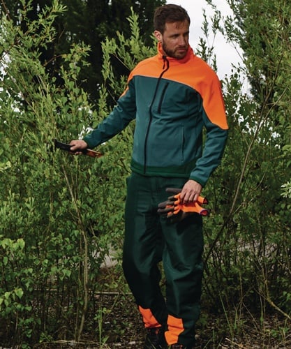 Schnittschutzlatzhose Basic grün/leuchtorange SCHEIBLER