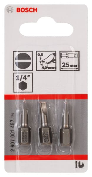 BOSCH Schrauberbit Extra-Hart S 0,5 x 4,0, 25 mm, 3er-Pack