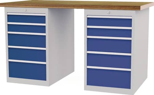 Nordwest Werkbank B1500xT750xH859mm Buche-Multiplex lichtgrau/signalblau 10Schubl.