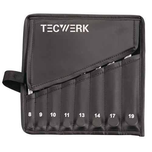 TECWERK Ringmaulschlüsselsatz 8-tlg.SW 8-19mm Form A CV-Stahl in Rolltasche TECWERK