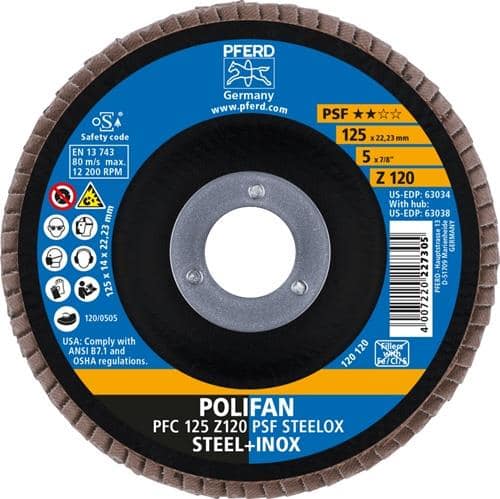 PFERD TOOLS Fächerscheibe POLIFAN Z PSF STEELOX D.125mm K.120 kon.STA/INOX ZK Z PFERD
