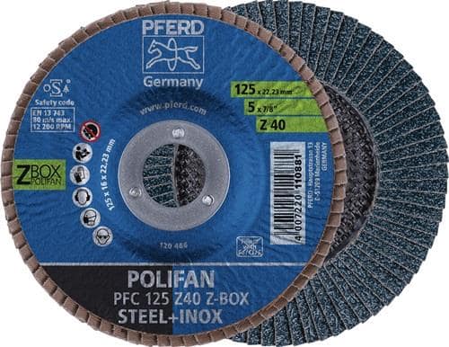 PFERD TOOLS Fächerscheibe POLIFAN Z BOX D.125mm K.Z-40 kon.INOX ZK Box á 10 St.PFERD