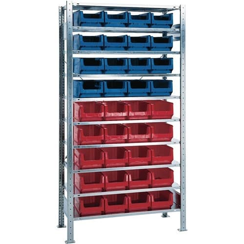 TECWERK Steckregal H2000xB1000xT400mm Anbauregal 10 Stahlbd.16xMK3Z blau,20xMK3Z rot TW