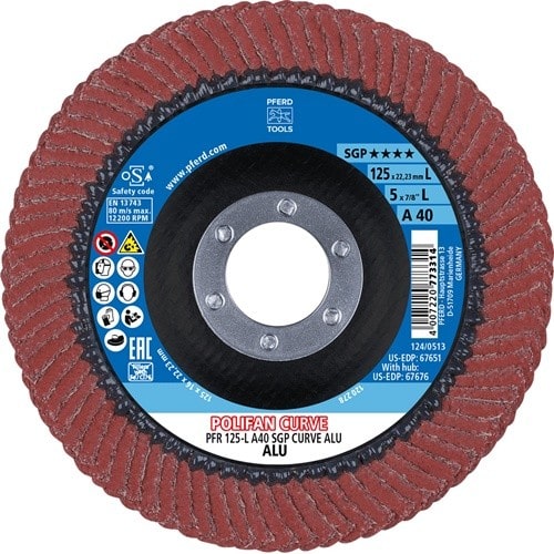 PFERD TOOLS Fächerscheibe POLIFAN® A SGP CURVE ALU D.125mm K.40 Korund A-COOL Ausf.L PFERD