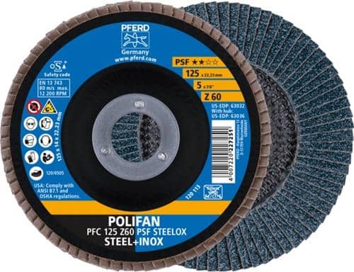 PFERD TOOLS Fächerscheibe POLIFAN Z PSF STEELOX D.125mm K.60 kon.STA/INOX ZK PFERD