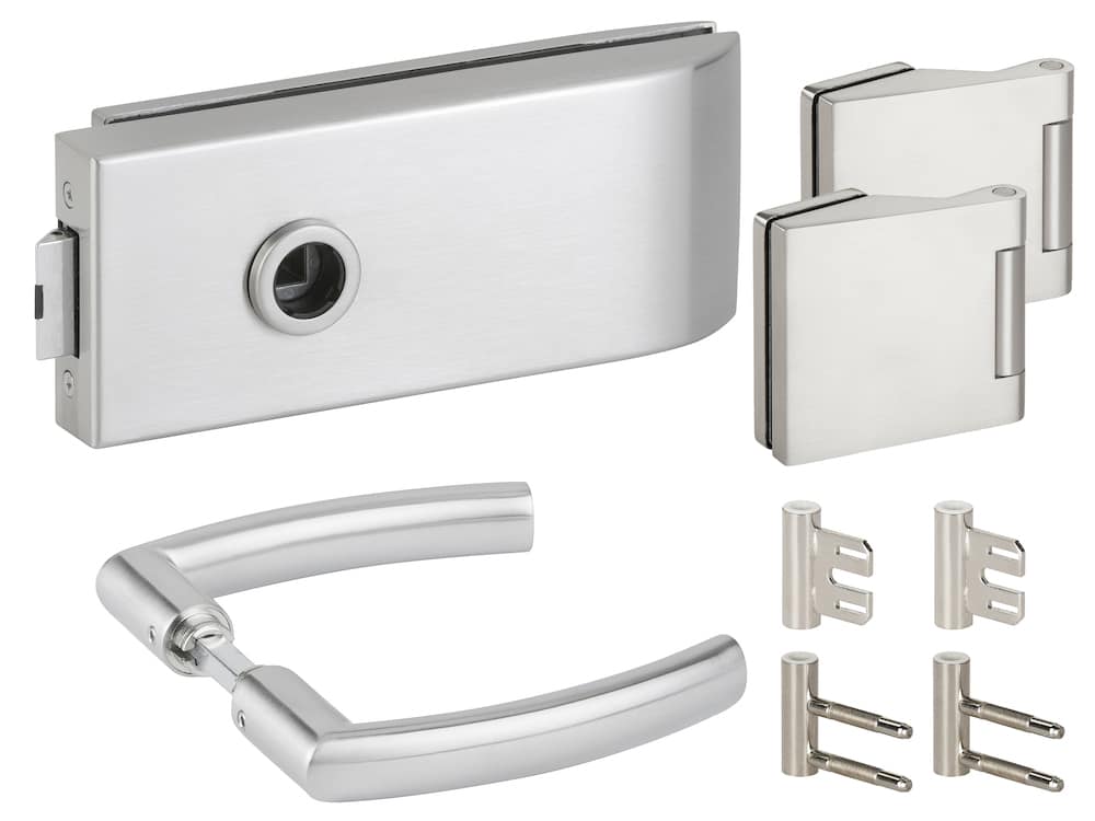 HERMAT Ganzglastürschloss-Set BARI 6141/6325/1807/HZSZ, Edelstahl