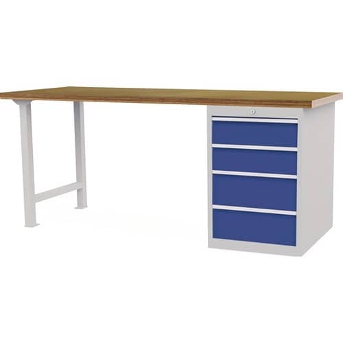 Nordwest Werkbank B2000xT750xH859mm Buche-Multiplex lichtgrau/signalblau 4Schubl.