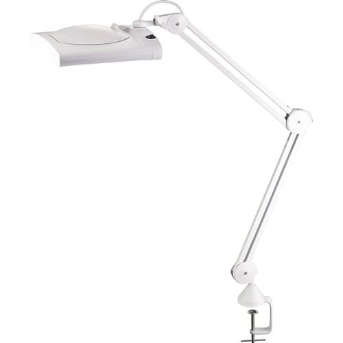 LED-Lupenleuchte Glaslinse 190,5mm (7,5 ") Tischklemme weiß Abdeckung,ecki. Kopf