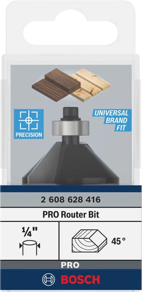 BOSCH Fase-/Bündigfräser 1/4 Zoll, D1 34,9 mm, B 13 mm, L 14,6 mm, G 56 mm, 45°