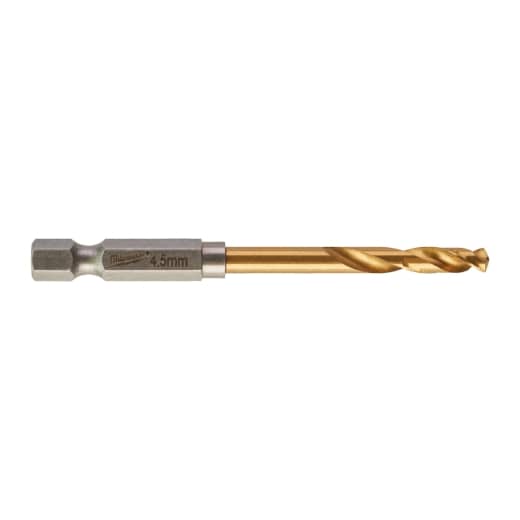 MILWAUKEE 4,5 x 76 mm SHOCKWAVE Metallbohrer HSS-G RED HEX Titan 1/4" 10er Pack