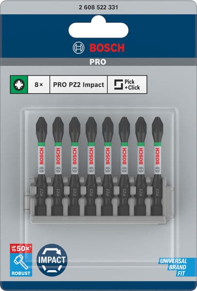 BOSCH Schrauberbit-Set Impact Control, 8-teilig, 8 x PZ2, 50 mm