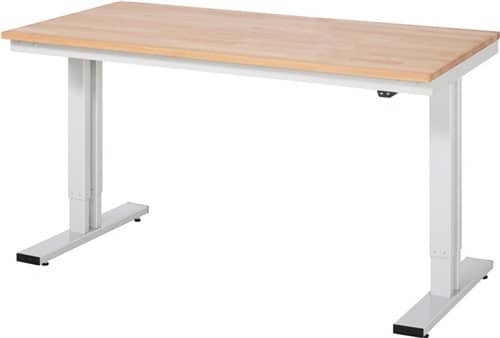 RAU Werktisch B1250xT1000xH720-1120mm Arbeitsplatte Buche 25mm Gestell lichtgrau