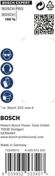 BOSCH EXPERT SDS max-8X Hammerbohrer, 20 x 400 x 520 mm, 5 Stück. Für Bohrhämmer