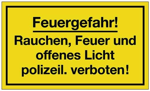 Hinweiszeichen Feuergefahr L250xB150mm gelb schwarz Ku.