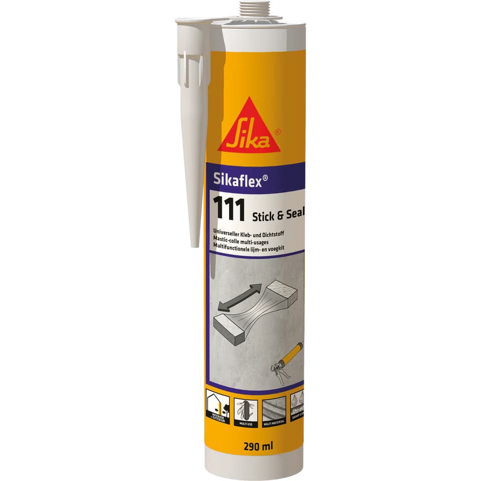 Sikaflex-111 Stick & Seal – Universal-Kleb- und Dichtstoff, 290 ml, schwarz.