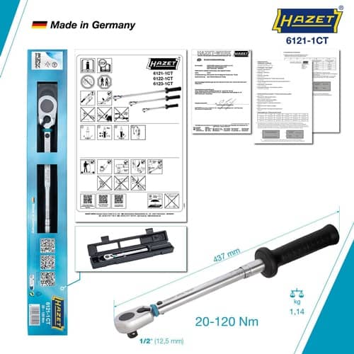 HAZET Drehmomentschlüssel 6121-1CT 1/2 Zoll 20-120 Nm HAZET
