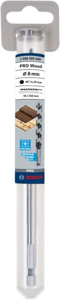 BOSCH Holzschlangenbohrer, Sechskant 8 x 95 x 160 mm, d 6,35 mm
