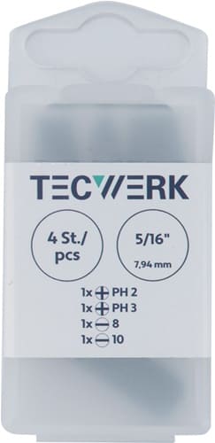 TECWERK Bitset 4tlg.5/16 Zoll Schlitz 8+10 mm,PH 2+3 f.2000 828 191 TECWERK