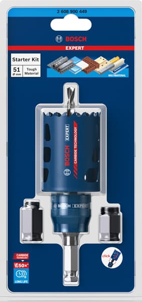 BOSCH EXPERT Tough Material Lochsäge-Starter-Set, 51 x 60 mm. Für Dreh- und Schlagbohrer