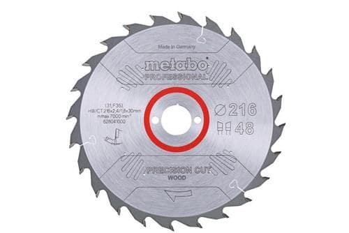 METABO Kreissägeblatt precision cut wood professional D216xB2,4xBohrung30mm 48Z. WZ