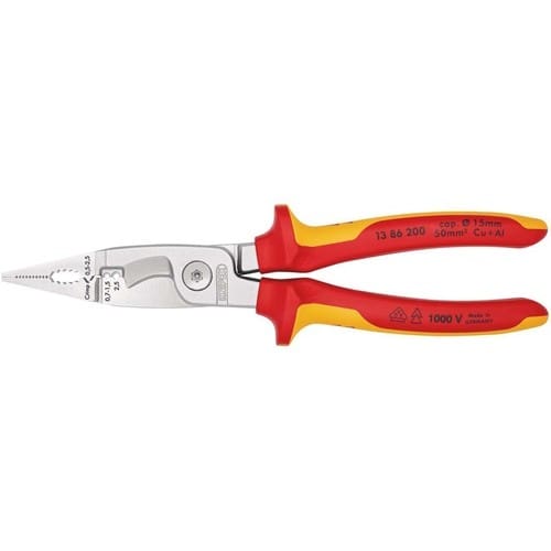 KNIPEX Elektroinstallationszange L.200mm VDE verchr.Mehrkomp.-Hüllen o.Öffnungsf.KNIPEX