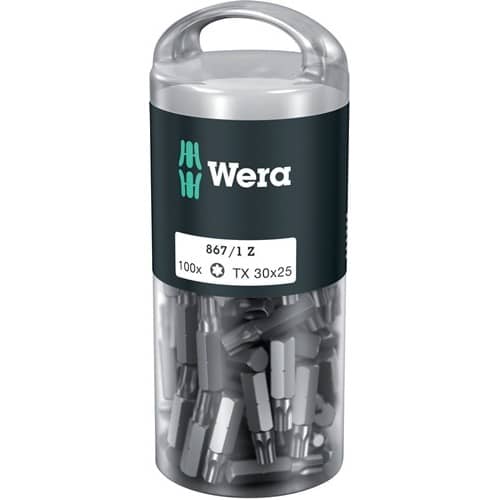 WERA Bitgroßpackung 867/1 Z 1/4 Zoll T 30 L.25mm DIN ISO 1173,Form C 6,3 100St./Box