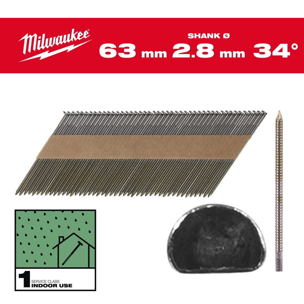7,4 x 2,8 x 63 mm, Ringschaft blank, 34° D-Kopf-Nägel für M18FFN