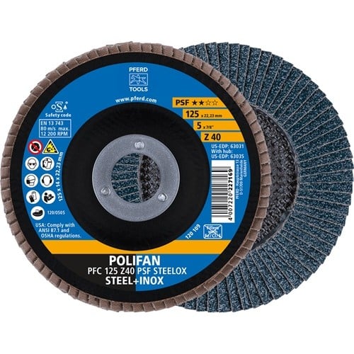 PFERD TOOLS Fächerscheibe POLIFAN Z PSF STEELOX D.125mm K.40 kon.STA/INOX ZK PFERD