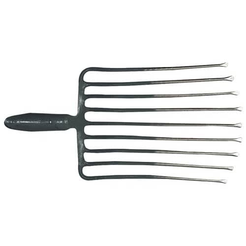 KRUMPHOLZ Steingabel 9,Zinken-L.330mm m.Federdülle,o.Stiel Stahl,rot-silber lack.KRUMPHOLZ