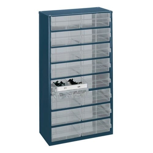 RAACO Kleinteilemagazin B.306xT.150xH.552mm Stahlblech dkl.-blau/transp./Schubl.a.PP