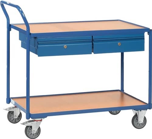 FETRA Tischwagen 2 Ladeflächen L1000xB600mm brillantblau Trgf.300kg m.2 Schubl.
