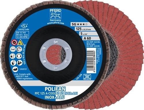 PFERD TOOLS Fächerscheibe POLIFAN A-COOL SG INOX+ALU D.125mm K.60 kon.INOX/Aluminium NK