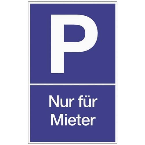 Parkplatzbeschilderung Parken f.Mieter L250xB400mm Ku.blau/weiß